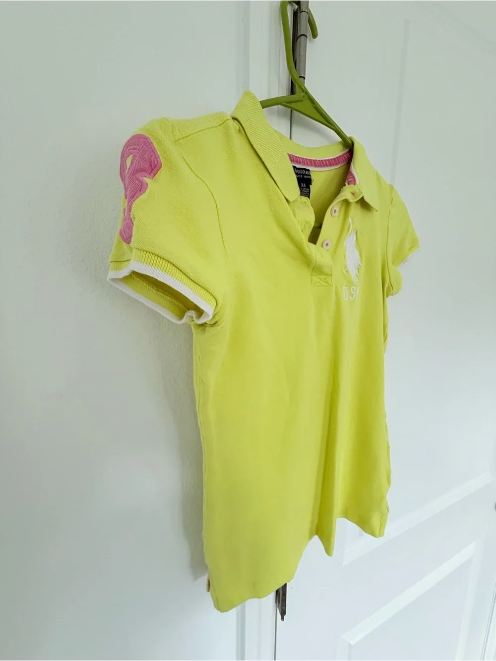 U.S. Polo Assn. Girls' Lime Yellow Polo Shirt with Pink Accent